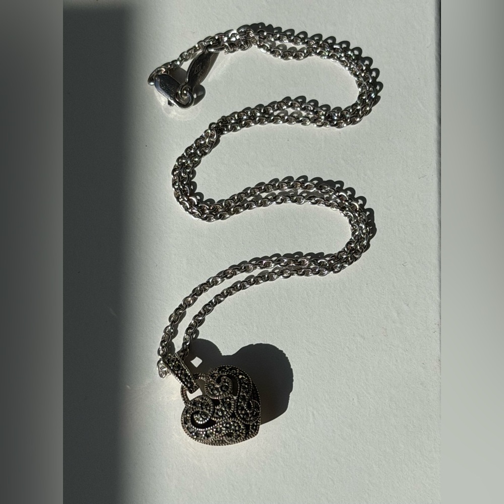 Vintage Judith Jack Sterling Silver Heart Necklace – Valentine’s Day Ready 💖 - Picture 2 of 10